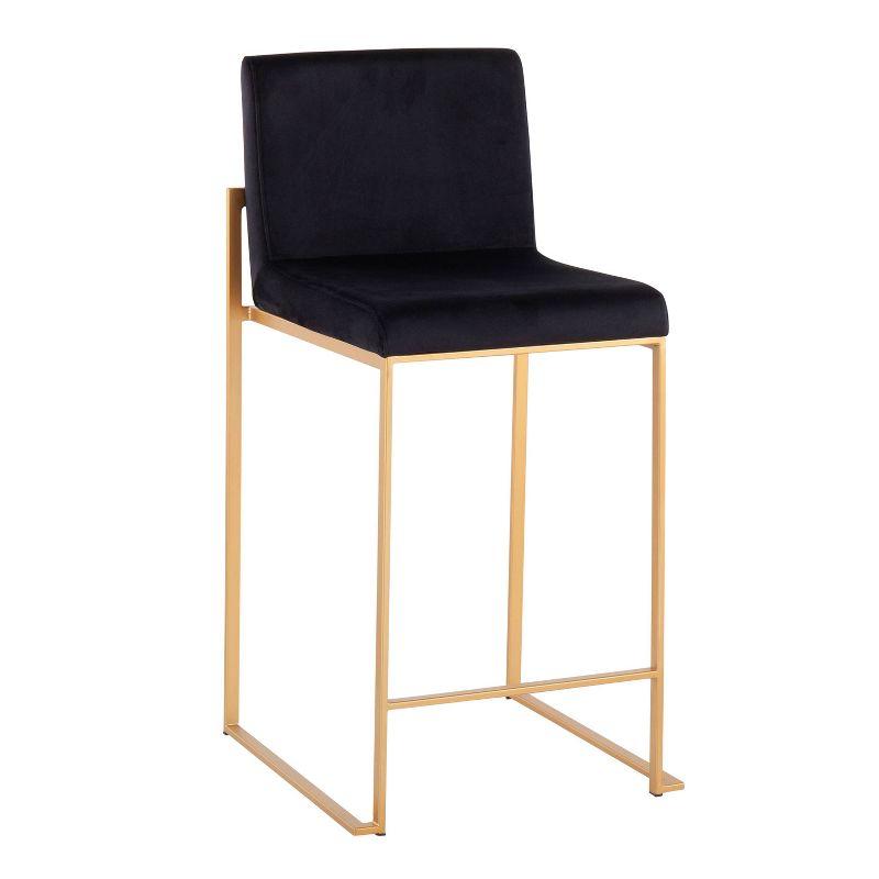 Fuji Gold Steel and Black Velvet High Back Counter Stool - Set of 2