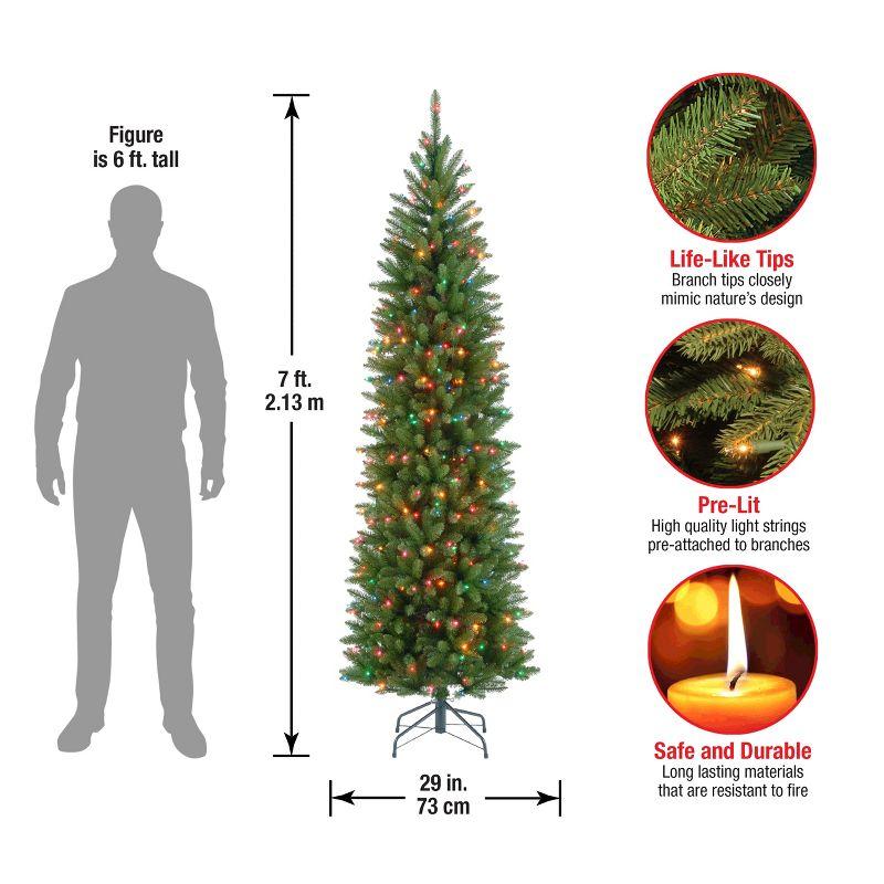 National Tree Company 7 ft Artificial Pre-Lit Slim Christmas Tree, Green, Kingswood Fir, Multicolor Lights, Includes Stand