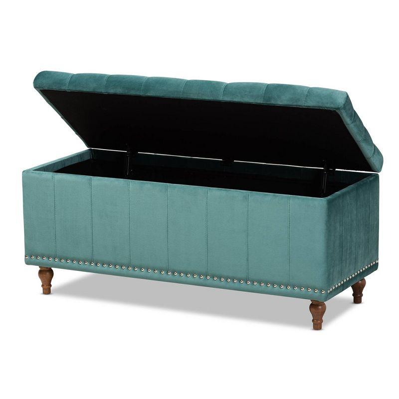 Kaylee Teal Blue Velvet 42'' Tufted Storage Ottoman Bench