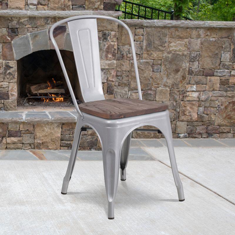 Striling Rustic Walnut Restaurant Chair with Wood Seat & Back and Gray Powder Coat Frame