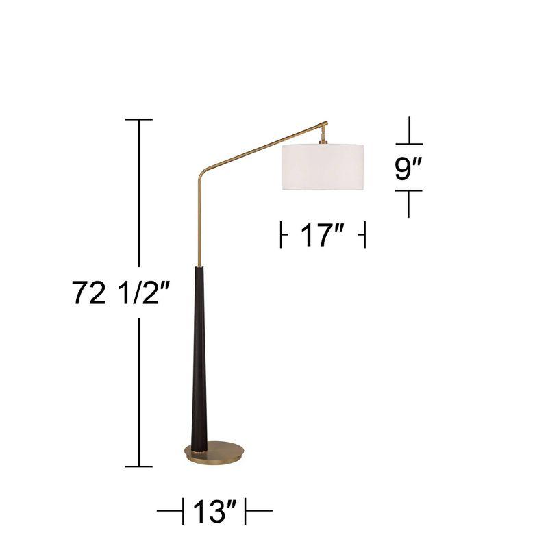 Possini Euro Design Mid Century Modern Arc Floor Lamp 72 1/2" Tall Espresso Warm Gold Metal White Linen Drum Shade for Living Room