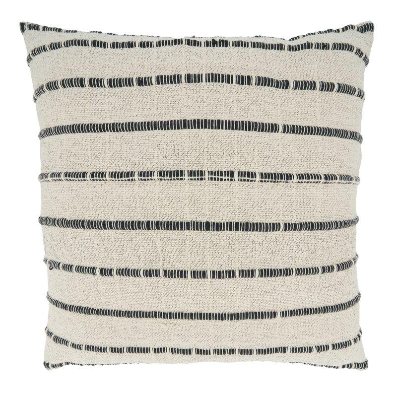 Saro Chic Corded Ivory & Black Cotton Throw Pillow Cover