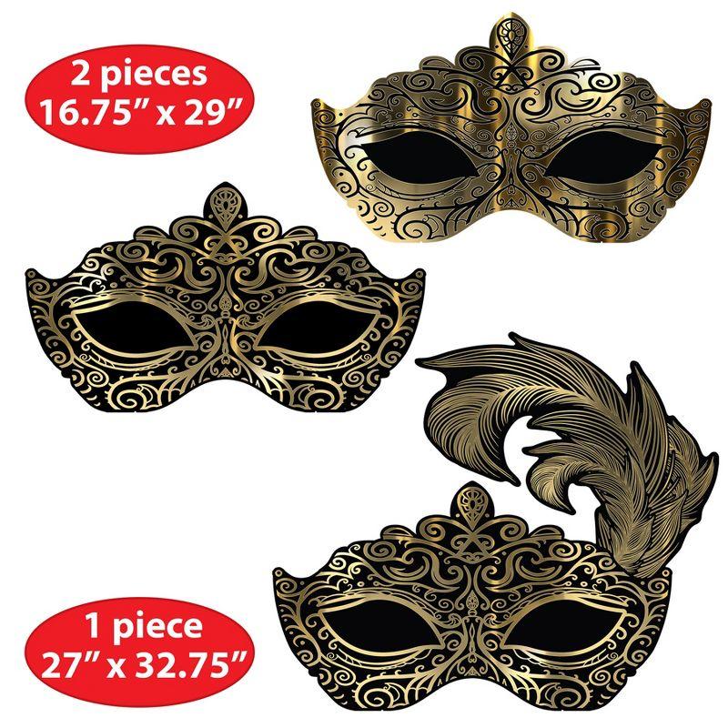 Beistle Masquerade Mask Wall Decorations, Asstd, (3/Box) Multicolored