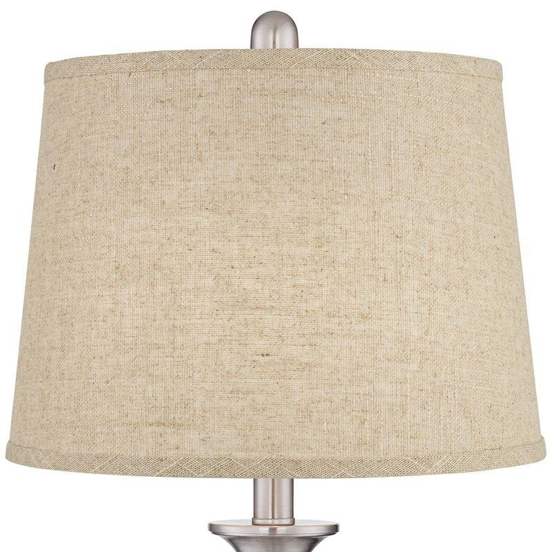 Regency Hill Blair Traditional Table Lamps 25" High Set of 2 Brushed Nickel Burlap Drum Shade for Bedroom Living Room Bedside Nightstand Office House