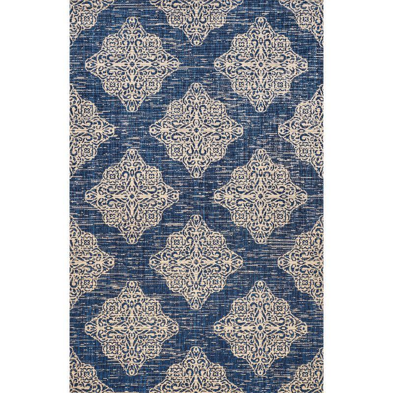 4'x6' Tuscany Ornate Medallions Indoor/Outdoor Area Rug, Navy/Beige - JONATHAN Y