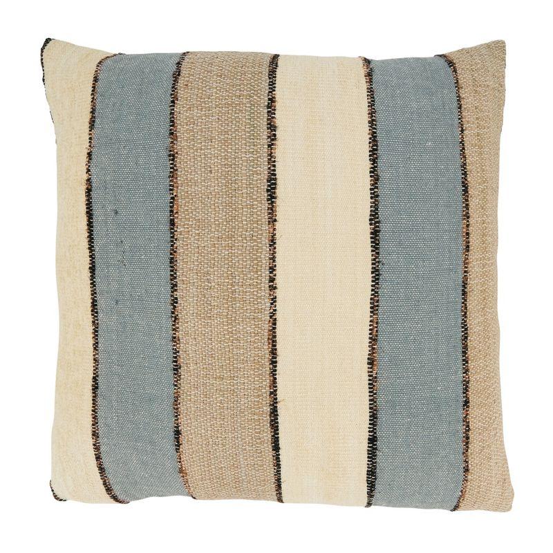 20'' Blue and Beige Cotton Striped Throw Pillow Cover