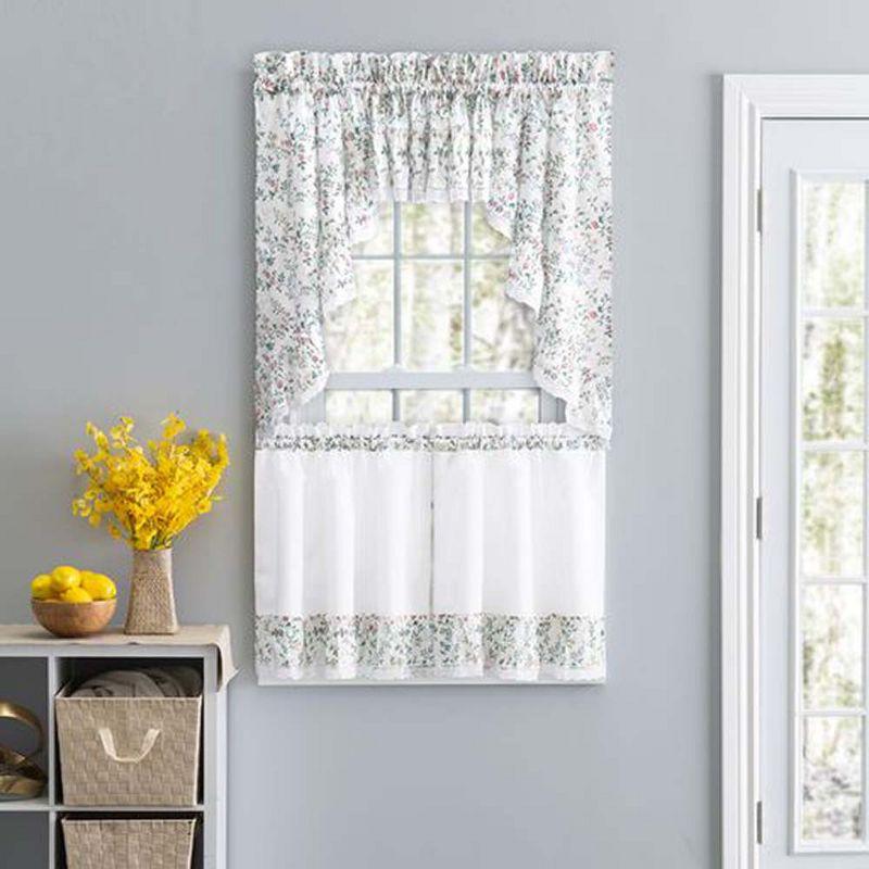 White Sheer Cotton Polyester Lace Rod Pocket Window Tier