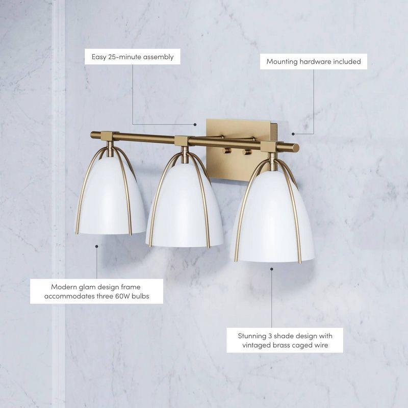 3-Light Aubrey Farmhouse Wall Light Fixture Gold Brass/White - Nathan James: Elegant Bathroom Lighting, No Bulbs Included