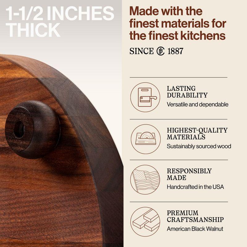 Gift 1.5" Edge Grain Walnut 12" Round Cutting Board with Wood Feet