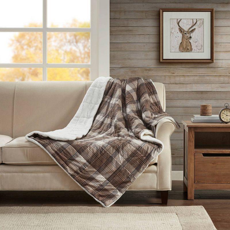 Lumberjack Brown Plaid Wool Sherpa Reversible Throw Blanket