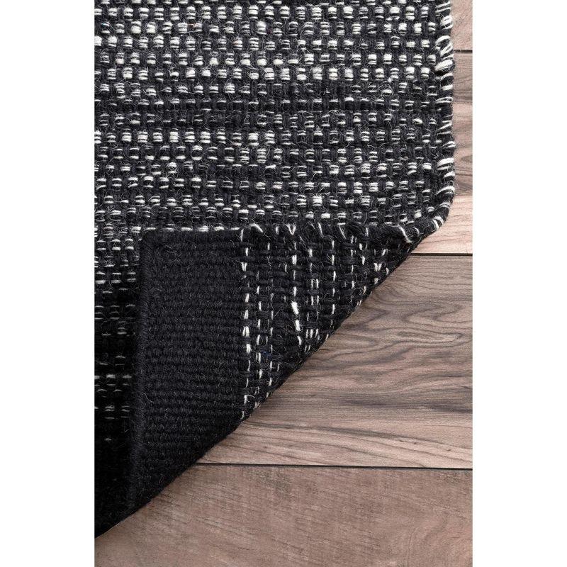 Nuloom Desantis Striped 6x9 Wool Indoor Area Rug for Living Room Bedroom Dining Room Kitchen, Black and White/Blue