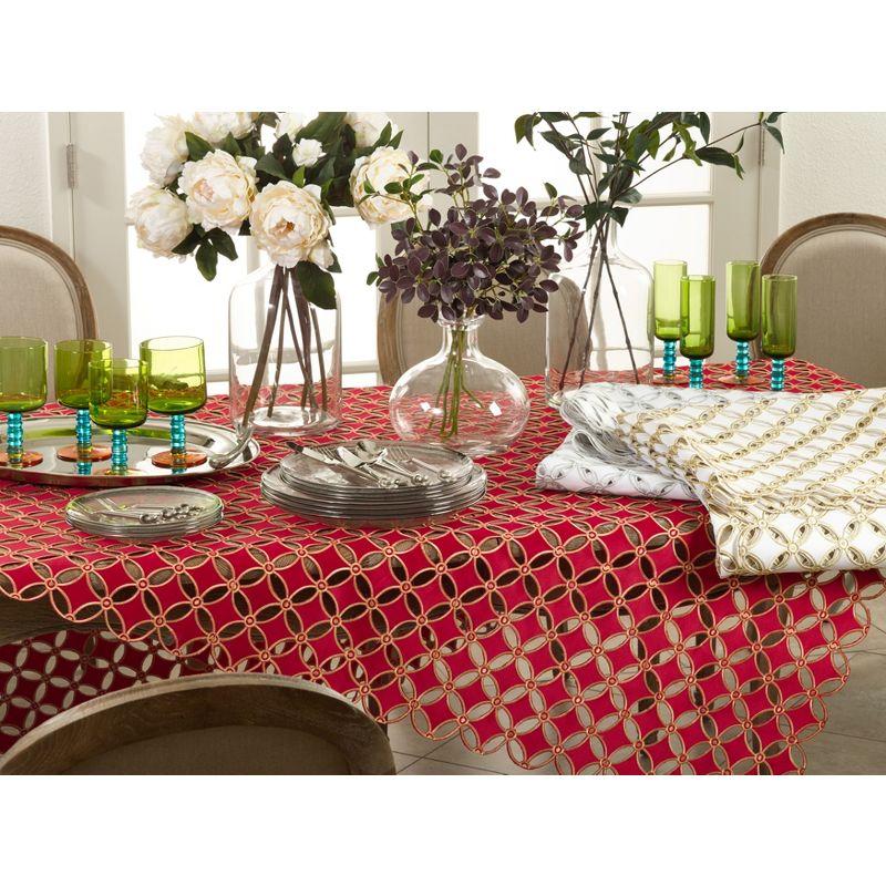 Red Polyester Holiday Cutwork Design Table Runner