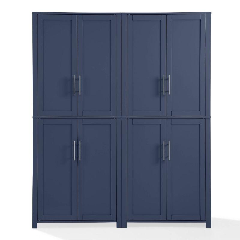 Crosley 67" Savannah 2pc Kitchen Storage Pantry Set Navy: Traditional Style, Wood Veneer, MDF Frame, 6 Shelves