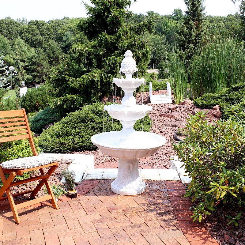 Sunnydaze Electric Fiberglass 3-Tier Welcome Pineapple Top Outdoor Water Fountain - 57" - White