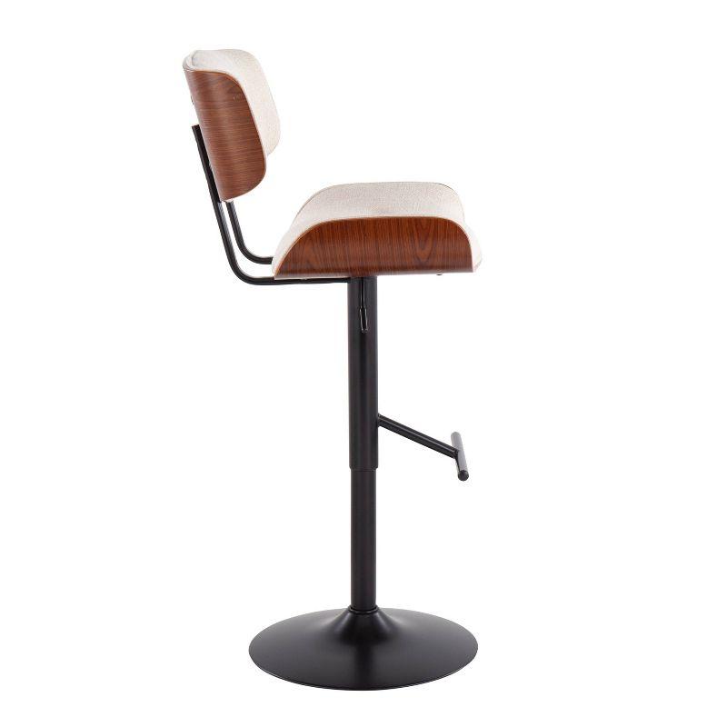 Lombardi Cream Leather and Walnut Wood Adjustable Swivel Barstool