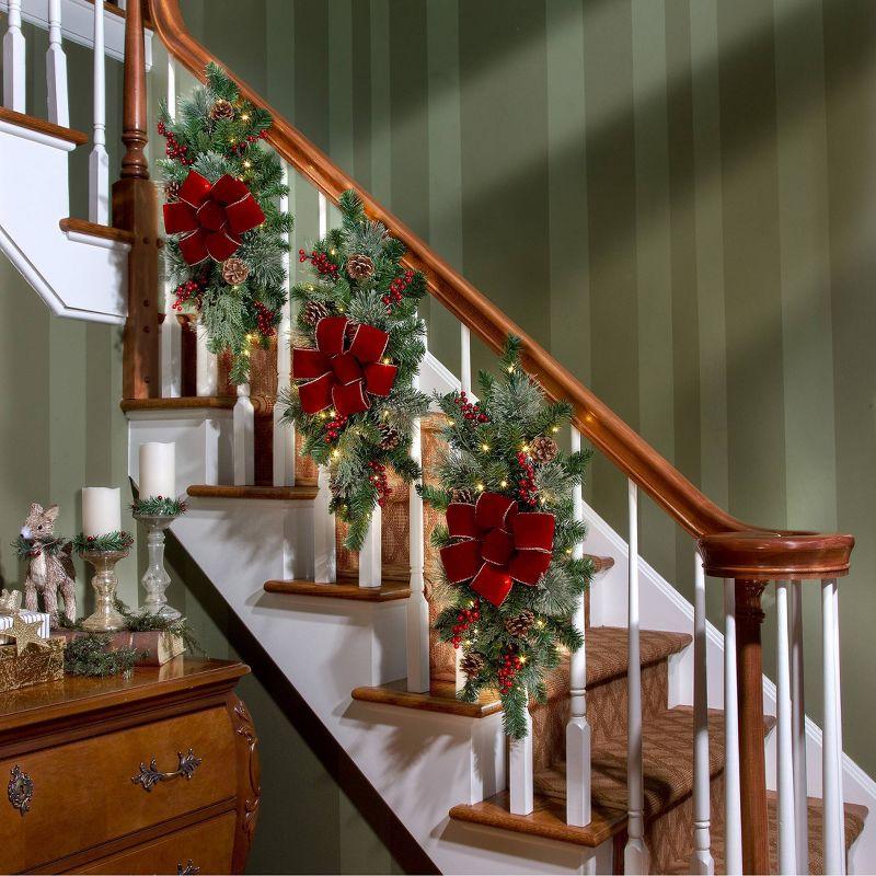 Haute Décor 26" Battery Operated Pre-Lit LED Greenery Artificial Staircase Swag White Lights