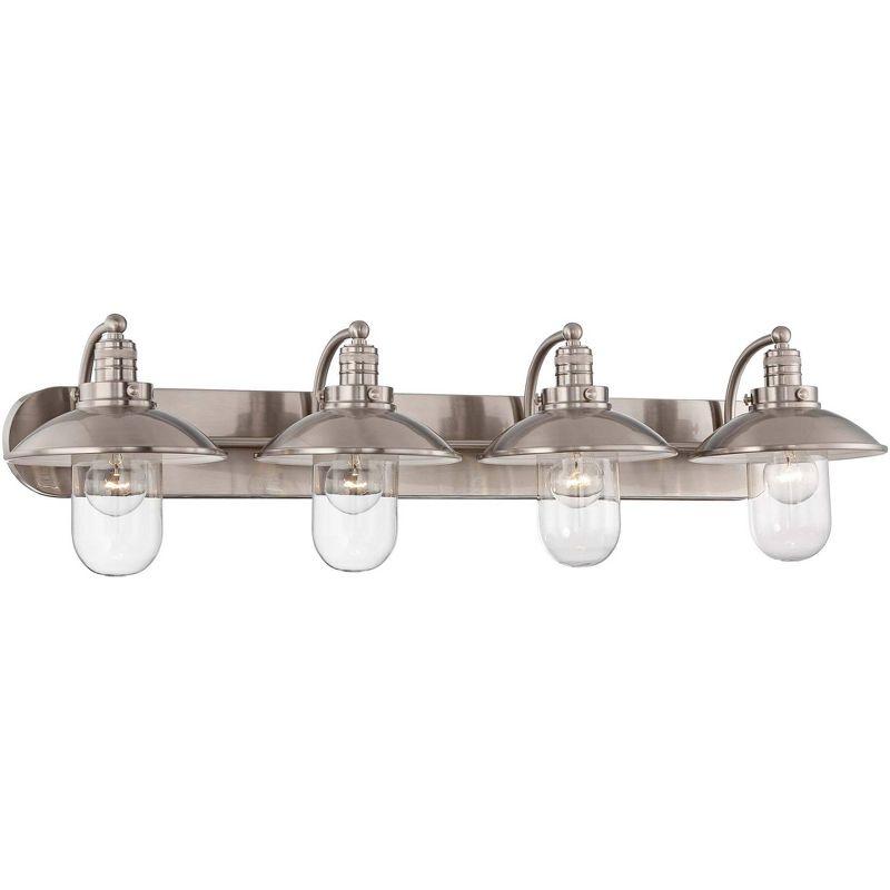 Minka Lavery Industrial Wall Light Brushed Nickel Hardwired 38 1/2" 4-Light Fixture Clear Glass Shade for Bathroom Vanity Hallway