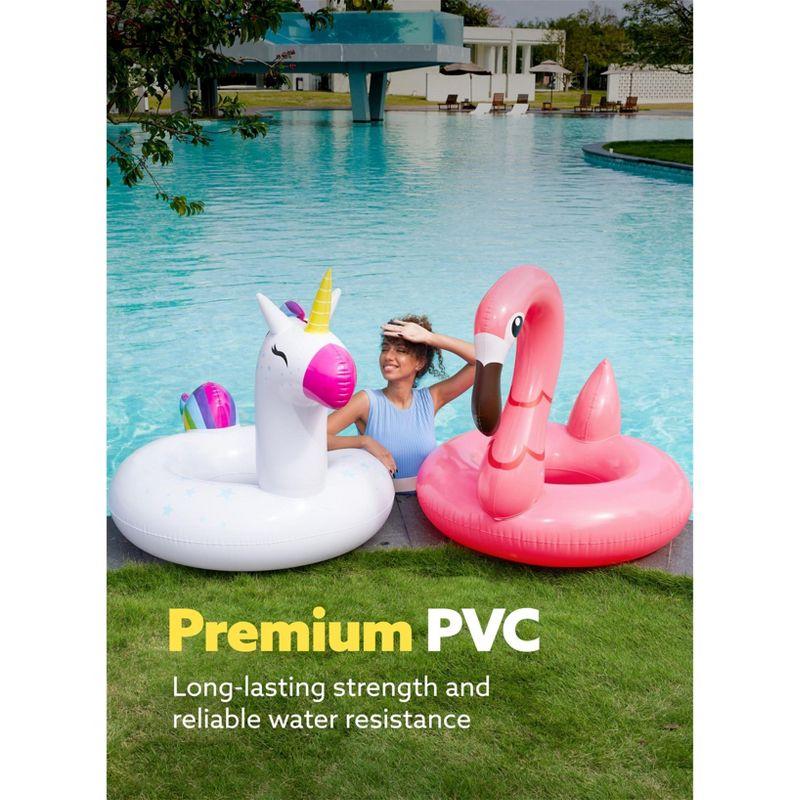 Joyfy 2 Packs Pool Floats Tube, Inflatable Unicorn Flamingo Pool Toys Floaties with Headrest, Pool Swim Ring for Kids Adults Beach Lake Summer Fun
