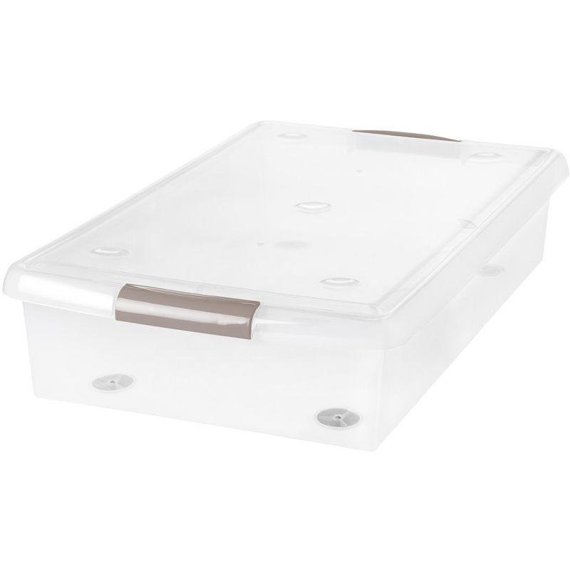 IRIS USA 40 Qt Plastic Under Bed Storage Stackable Nestable Organizer Bin Container with Secure Lids and Durable Tan Buckles, Clear