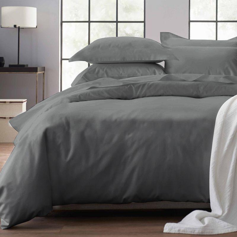 Dark Gray Duvet Cover Full / Queen - 400 Thread Count , 100% Pure Cotton Comforter Cover and Two Pillow Shams, with Button Closure and Corner Ties