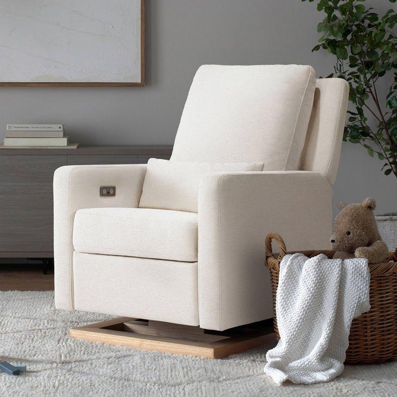 Sigi Minimalist Cream Eco-Weave Glider Recliner with Light Wood Base