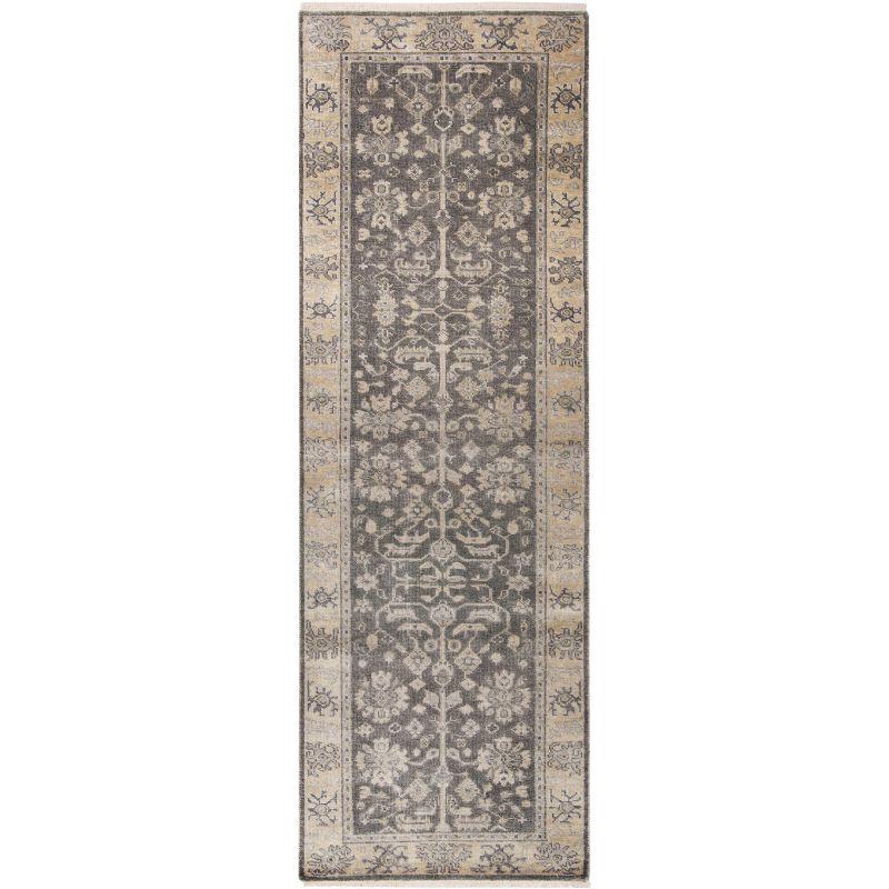 Hand-Knotted Charcoal Gray Oushak Wool Runner Rug - 3' x 10'