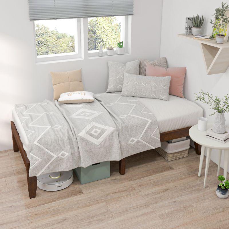 Costway Twin Wooden Platform Bed 14'' Slats Support Mattress Foundation Brown Cherry