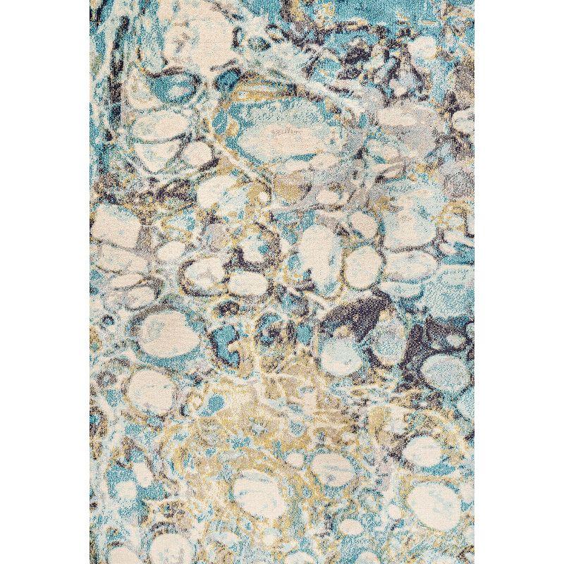 Pebble Blue and Beige Marbled Abstract Runner Rug