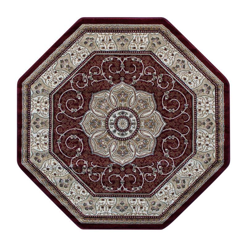 Burgundy Octagon Traditional Synthetic Area Rug