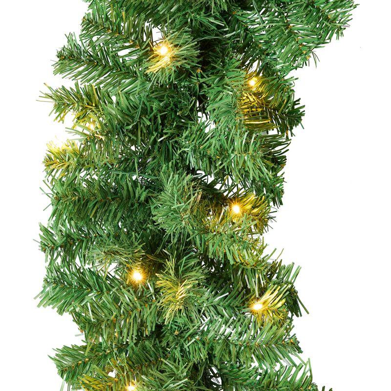 9Ft Pre-Lit Battery Powered Christmas Garland For Stairs, Traditional Fireplace Holiday Decoration W/ 50 2-In-1 LED Lights