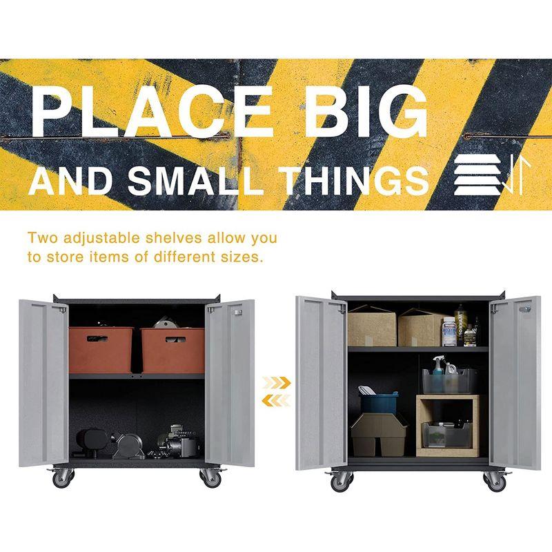 Aobabo Gray and Black Steel Lockable Wheeled Storage Cabinet