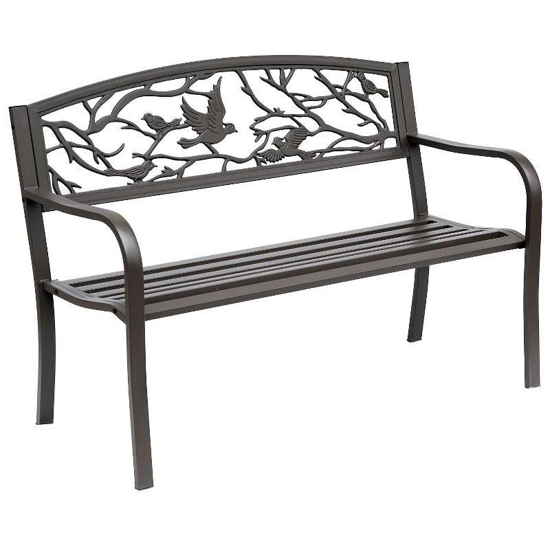 50" Black Cast Iron Garden Bench with Bird Pattern