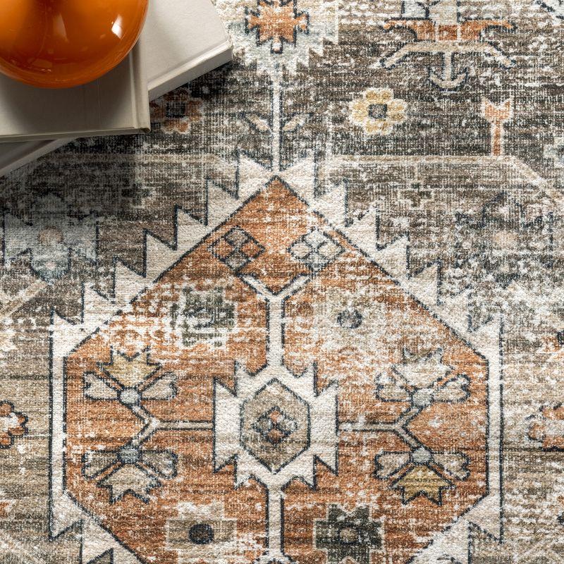 Peach Medallion Easy-Care Synthetic Rectangular Rug