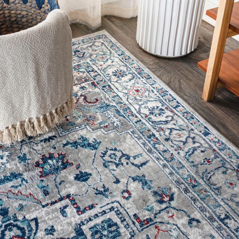 4'x6' Modern Persian Vintage Medallion Area Rug, Light Grey/Blue - JONATHAN Y