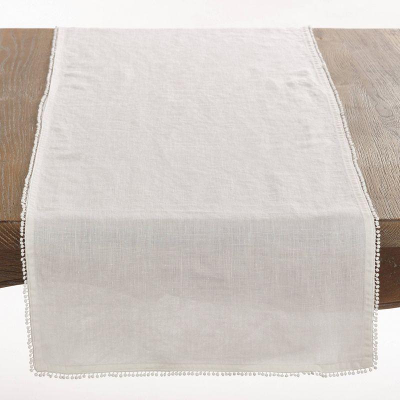 Ivory Linen Pompom Design Table Runner, 16 x 72 Inches