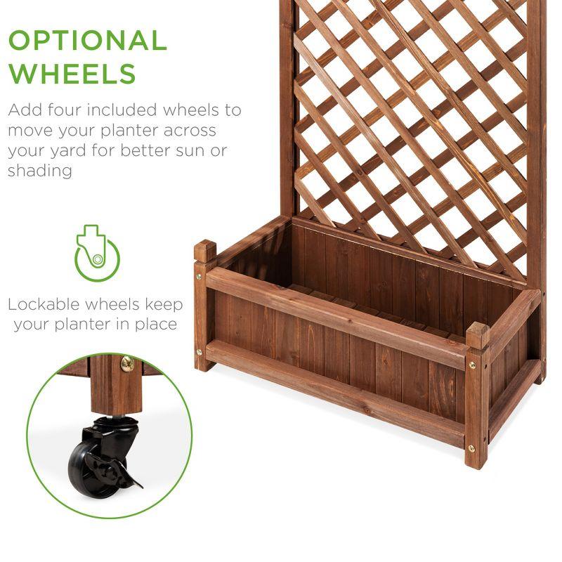 Best Choice Products Set of 2 48in Wood Planter Box & Diamond Lattice Trellis, w/ Drainage, Optional Wheels - Walnut