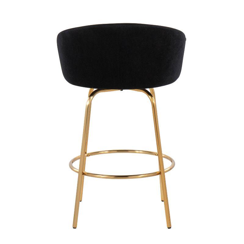 Set of 2 Claire Upholstered Counter Height Barstools Black/Gold - LumiSource: Velvet, Swivel, Low Back, Steel Legs