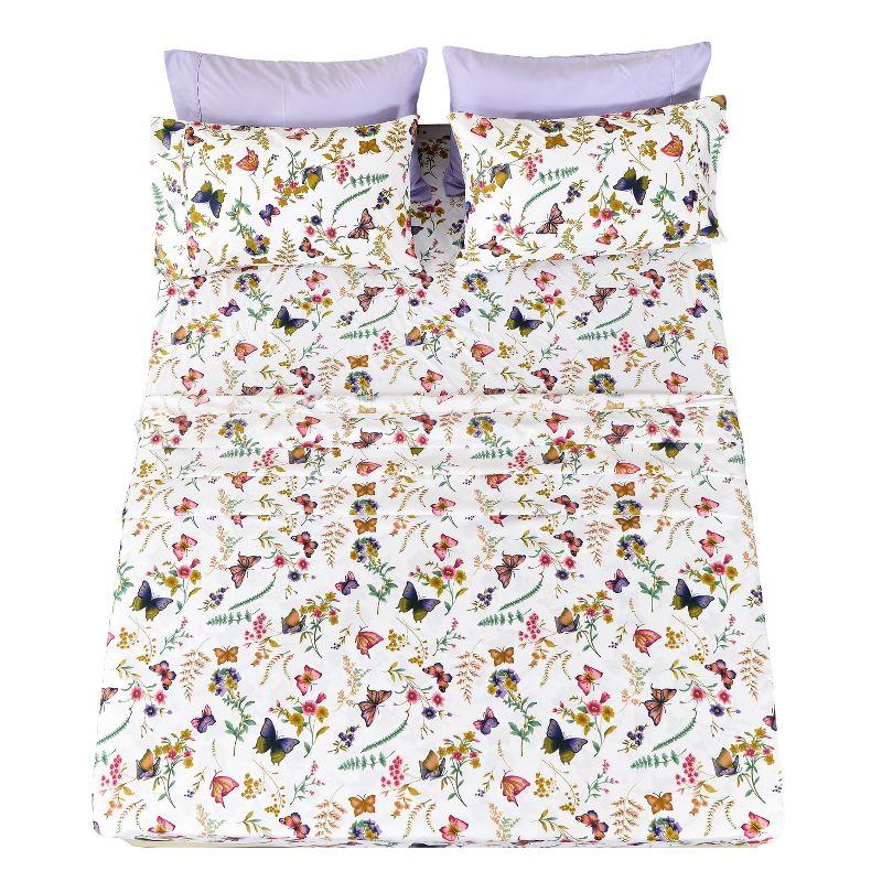 Queen Butterfly Floral Microfiber Sheet Set with Pillowcases