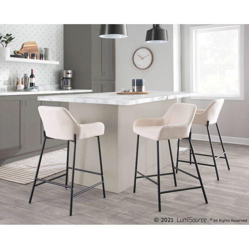 Set of 2 Daniella Metal/Polyester Counter Height Barstools Black/Cream - LumiSource: Upholstered, Spot Clean, Foam Filled, Fixed Height