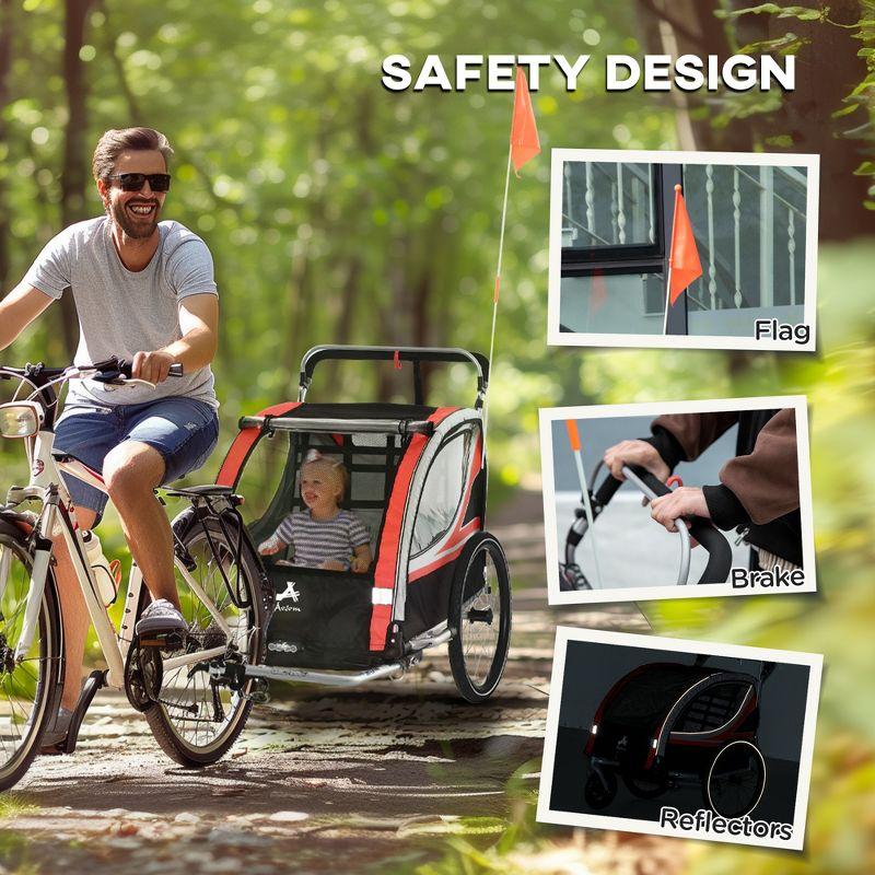 Aosom 3-in-1 Walk/Jog/Ride Child Baby Bike Trailer for Kids 2 Seater, Bike Stroller for Toddler Wagon, Double Bicycle Trailer Accessory for Kids, Red