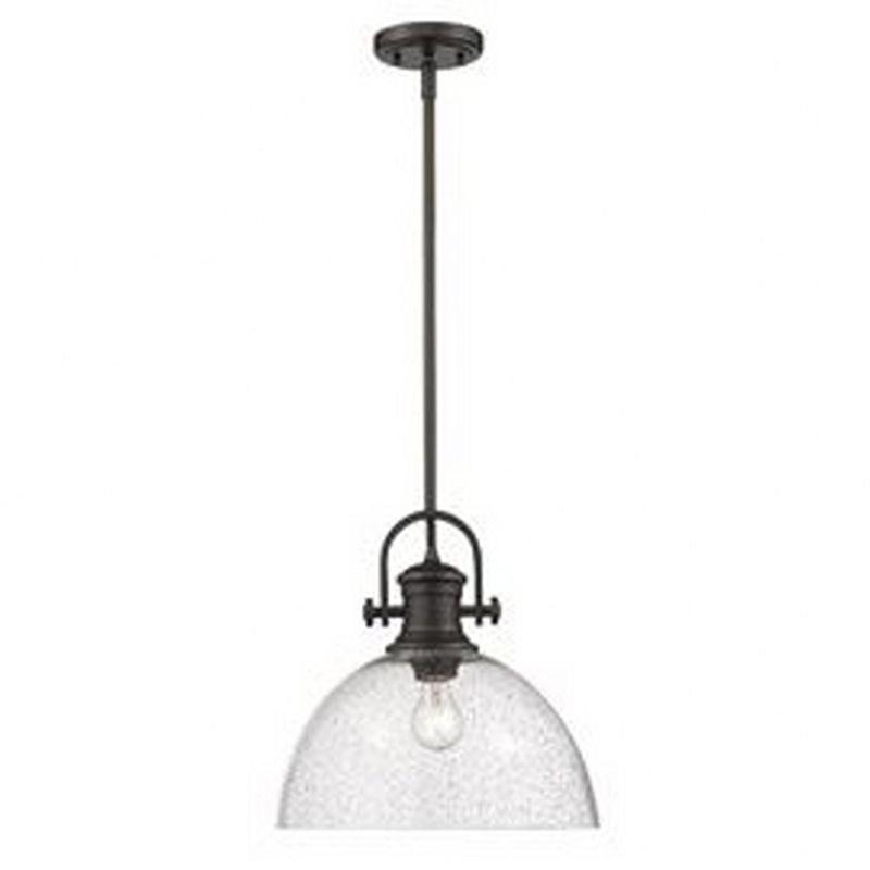 Transitional Rubbed Bronze and Opal Glass Pendant Light