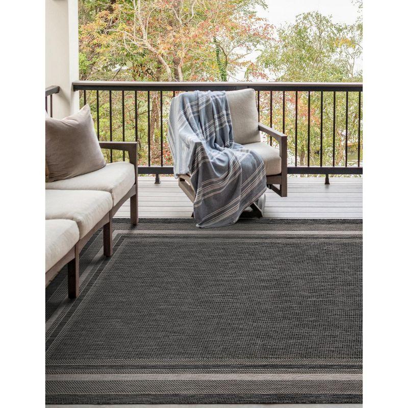 4' x 6' James Modern Border Stripe Indoor/Outdoor Area Rug, Black/Cream - JONATHAN Y