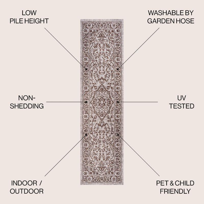 2'x10' Jerash Ornate Medallion Indoor/Outdoor Runner Rug, Brown/Beige - JONATHAN Y