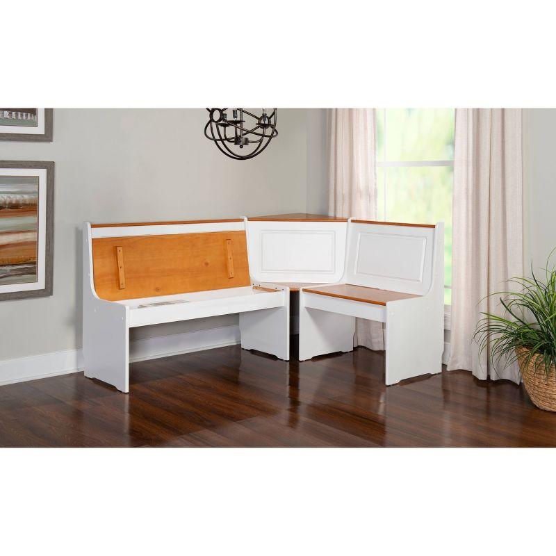 5pc Ardmore Breakfast Storage Corner Nook Dining Set Wood/White/Natural - Linon: Chic Farmhouse Style, Seats 6