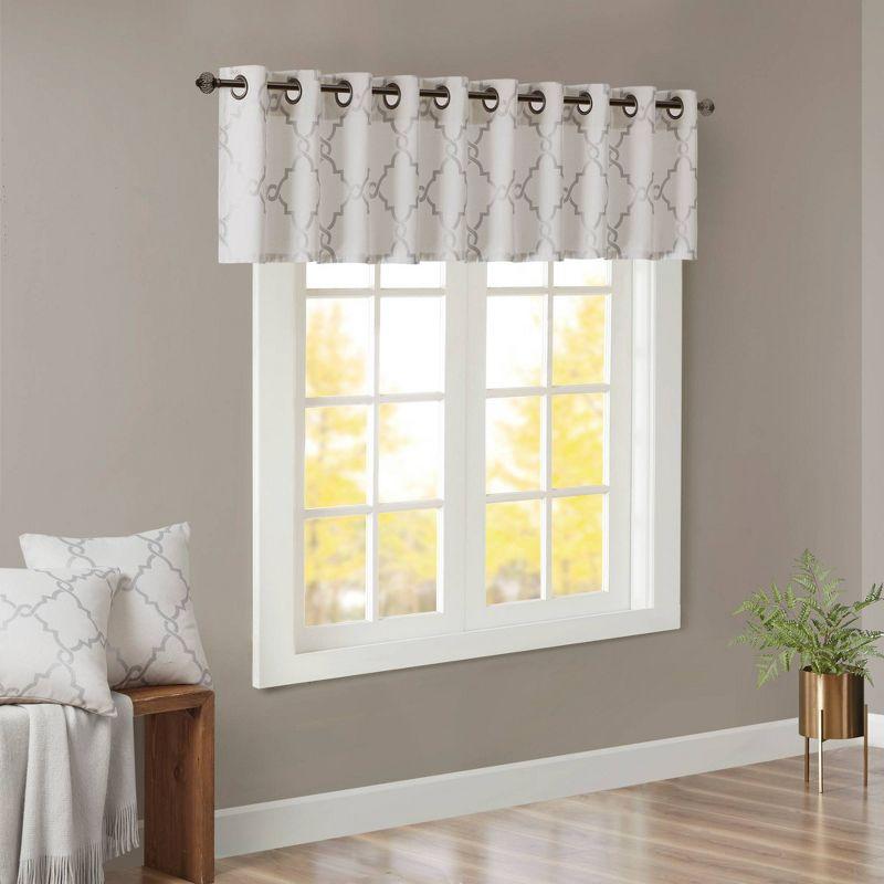 Ivory and Silver Fretwork Grommet Top Window Valance