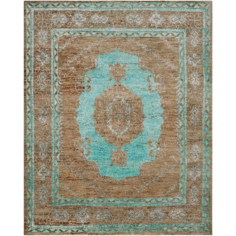 Seafoam and Beige Hand-Knotted Wool Area Rug 8' x 10'