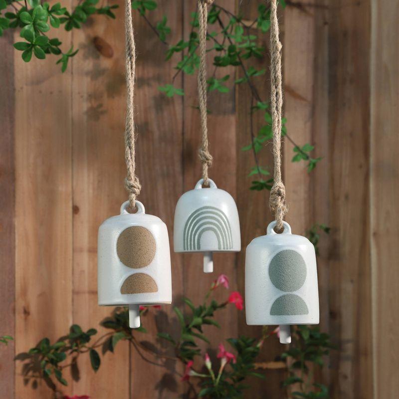 4" Ceramic Hanging Bell Rainbow White/Green - Sagebrook Home: Resin Crafted, No Assembly, Indoor/Outdoor Decor