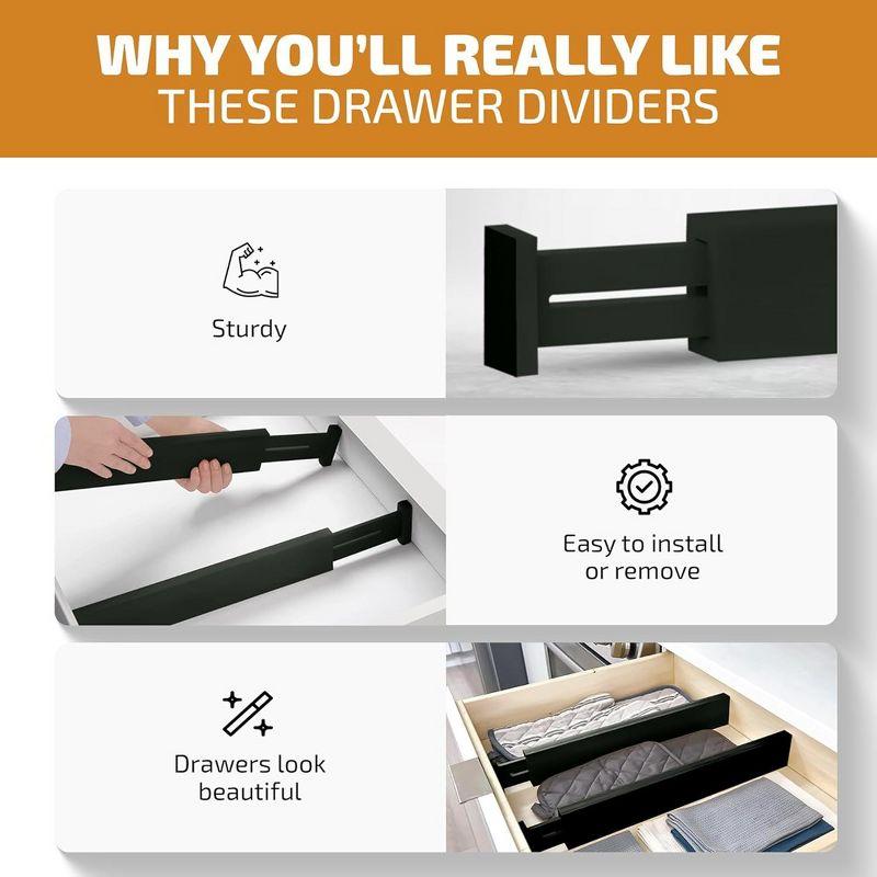 4 Pack Drawer Dividers Bamboo 2.6" High, 16-22" Adjustable Drawer Organizers, Expandable Dresser Separators in Bedroom/Kitchen/Office