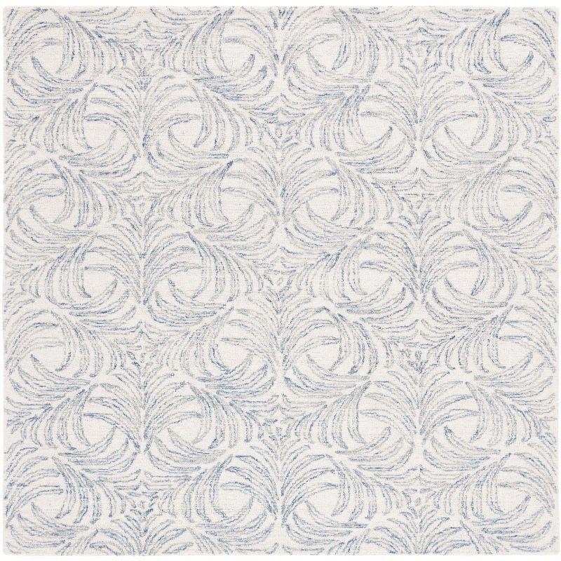 Ivory and Blue 6' x 6' Square Hand-Tufted Wool Silk Rug