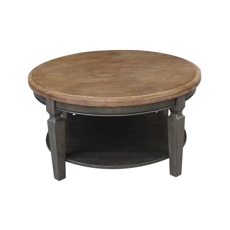 Vista Round Coffee Table Hickory Brown - International Concepts: Solid Wood, Mid-Century Modern, Fixed Shelf